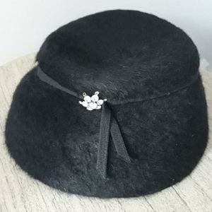 Black Felt Hat With Rhinestone Embellishment